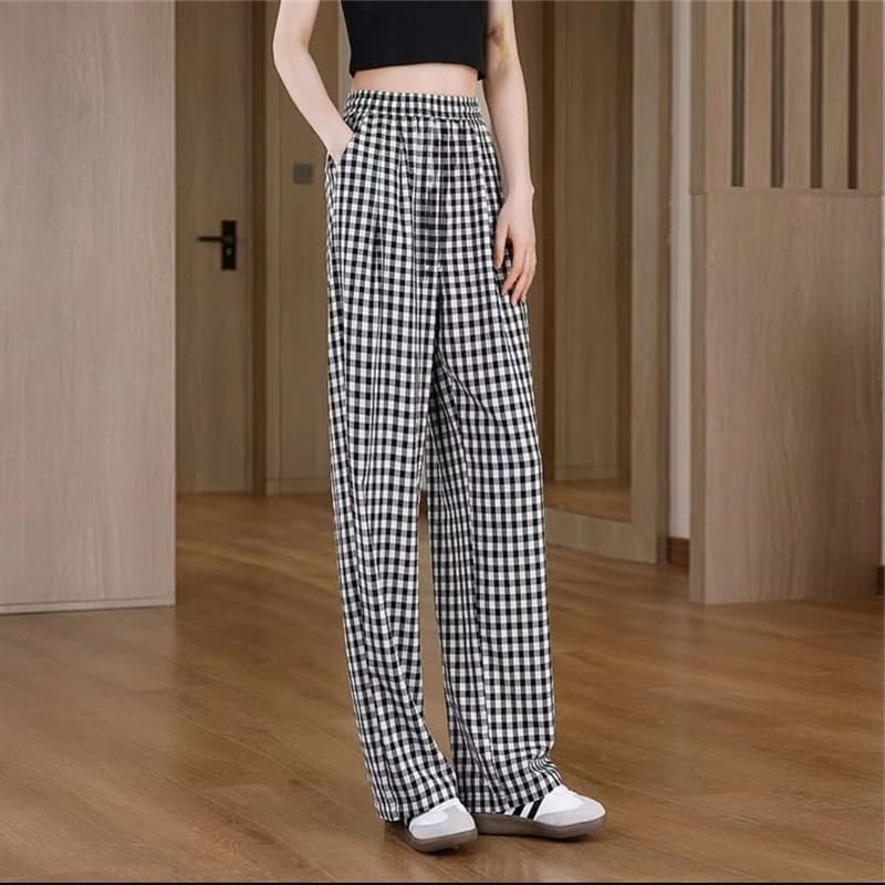 Verão algodão preto branco xadrez calças casuais feminino estilo ocidental versão coreana moda influenciador All-Match m