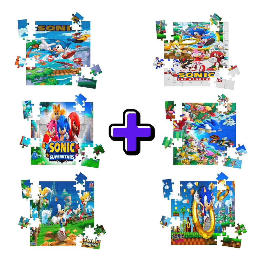Kit 6 Quebra-cabeças Mdf Jogo Infantil Sonic 16 Peças Vários Modelos