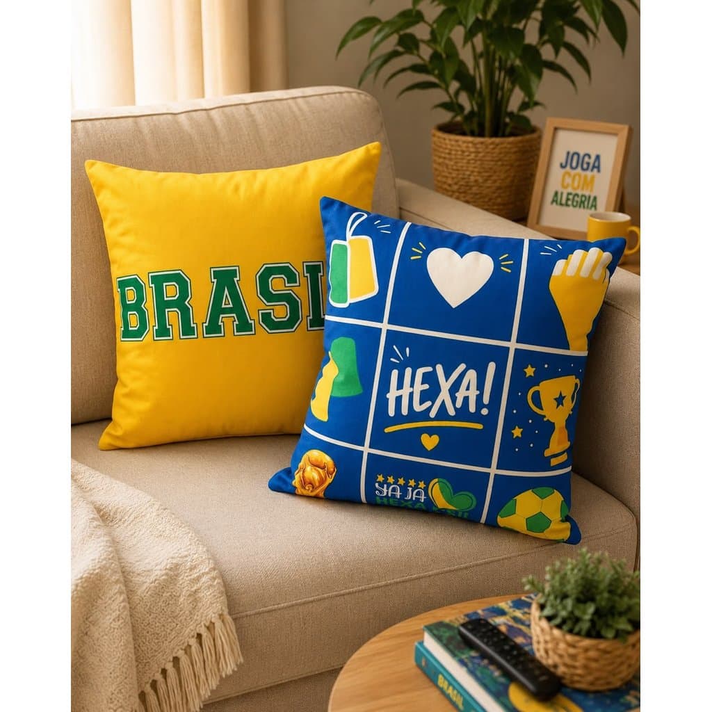 Capa de Almofada 45 x 45 sued estampada Avulsa Brasil Copa