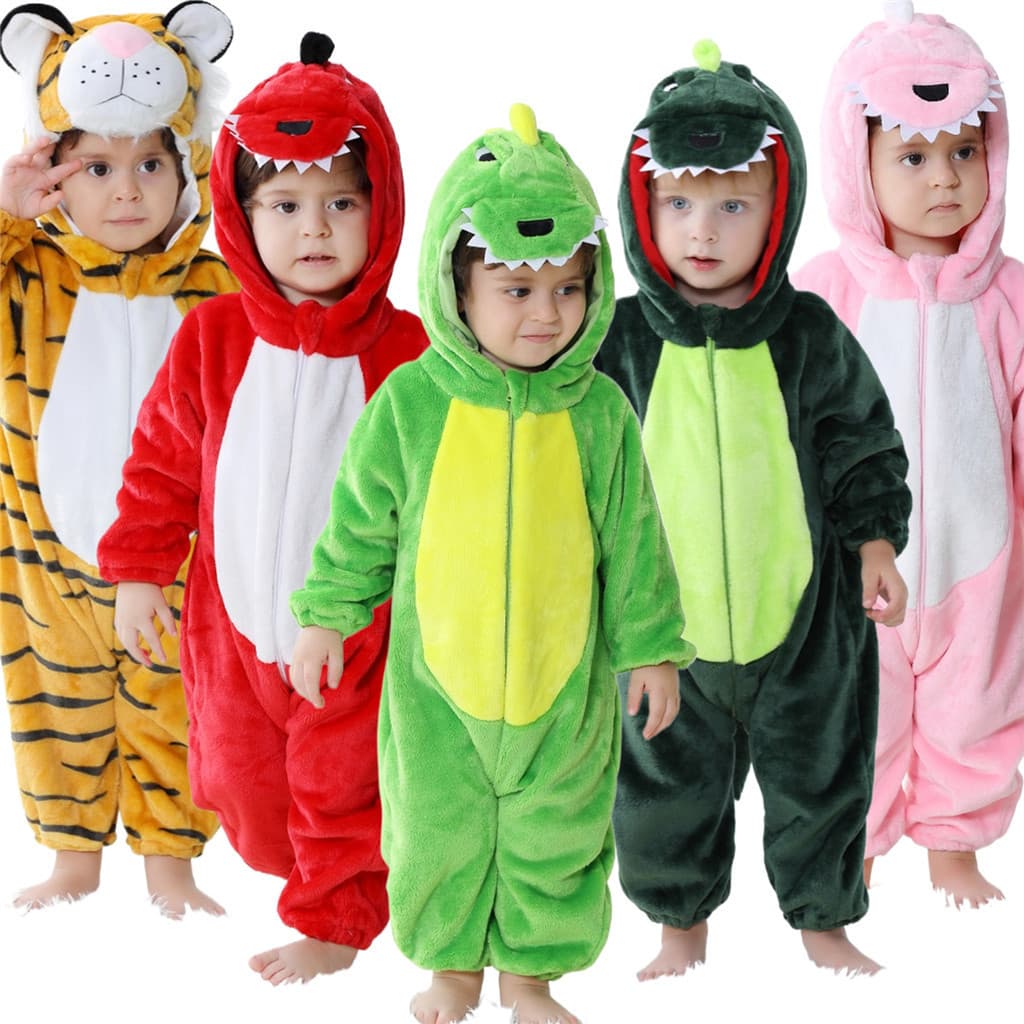Macacão de Bebê Infantil de Dinossauro em Flanela, Fantasia de Cosplay para Crianças Pequenas XZET