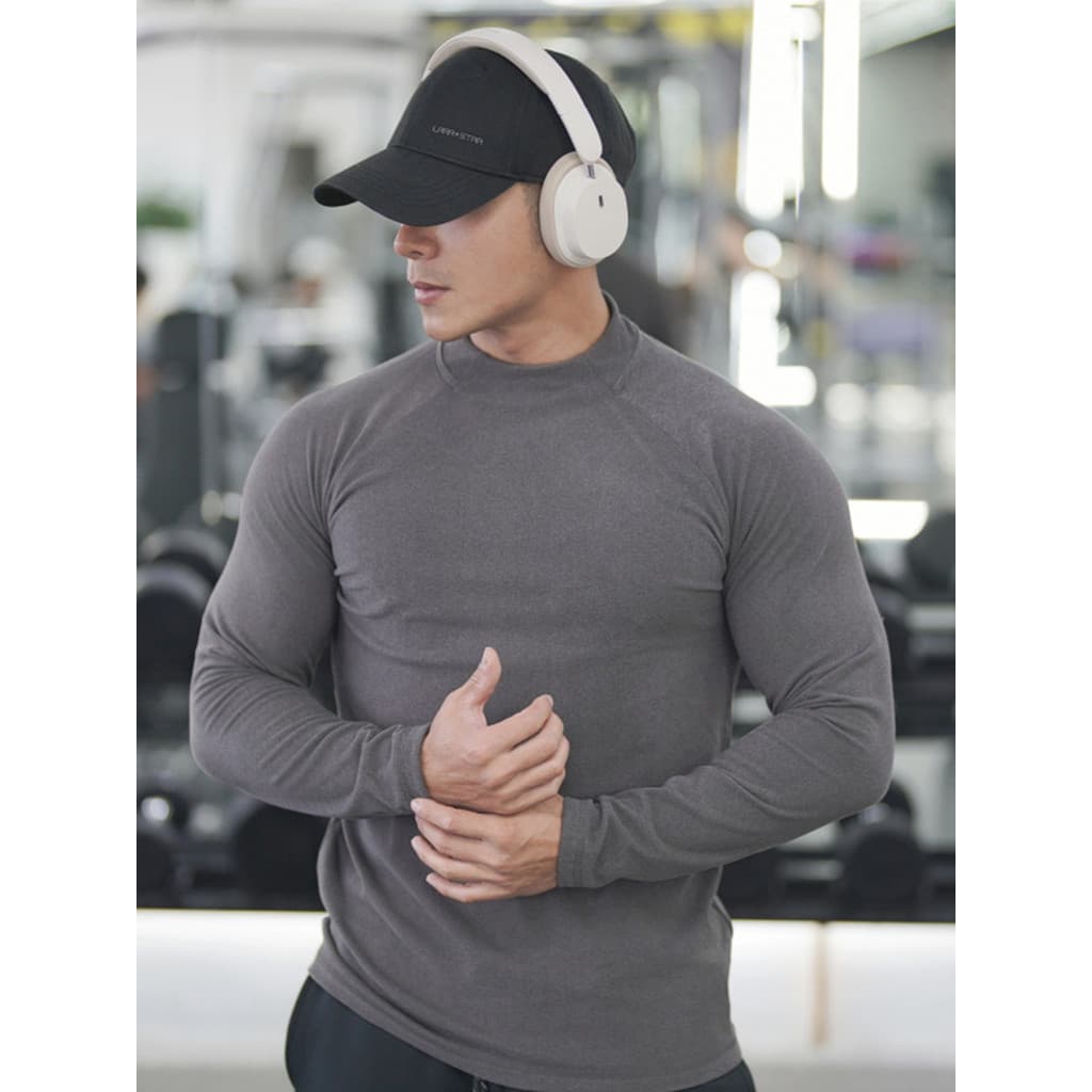 Outono inverno alemão veludo quente fino-ajuste meia gola alta manga comprida Bottoming camiseta esportes masculinos