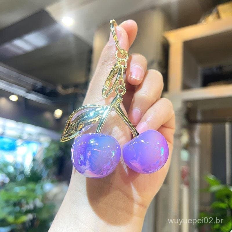 Chaveiro Decorativo Exquisito em Forma de Cereja, Pingente de Fruta Imitada, Ideal para Decoração de Bolsas Femininas e