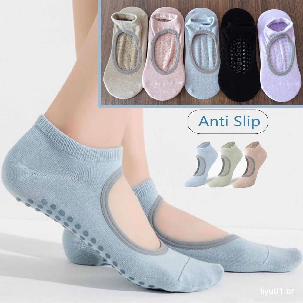 Meias de Yoga Femininas Antiderrapantes e Respiráveis para Pilates e Exercícios de Fitness Aeróbico Q8RL F4VW