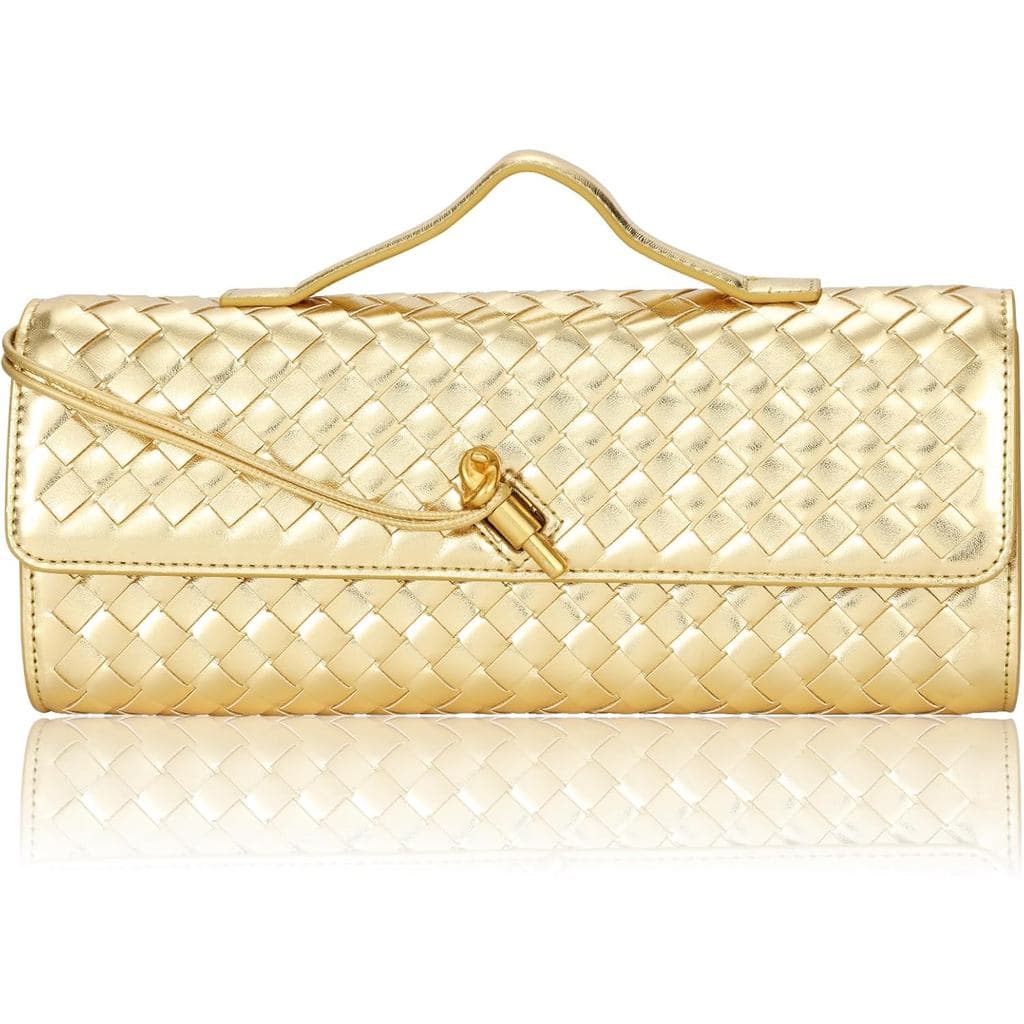 Bolsa de Mão de Couro PU Trançado EGCUQ, Clutch Preta, Bolsa de Noite Feminina Trançada, 11,8" x 1,7" x 4,9"