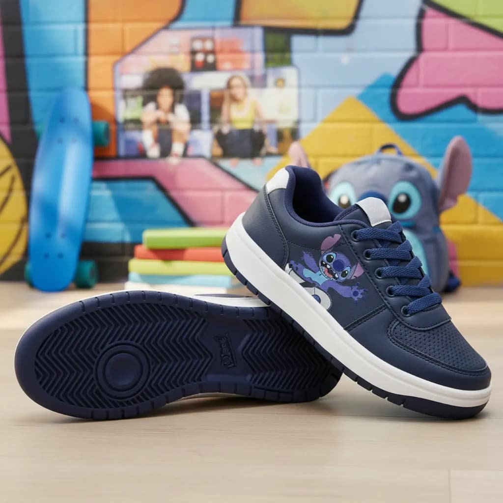 Tênis Stitch Juvenil Masculino Dyan Marinho Casual Oficial Confortável Palmilha EVA Solado PVC