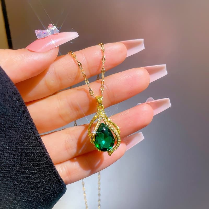 Colar feminino de luxo em aço de titânio, micro-incrustado com ouro verdadeiro e jade, nova corrente de clavícula ZOMA.