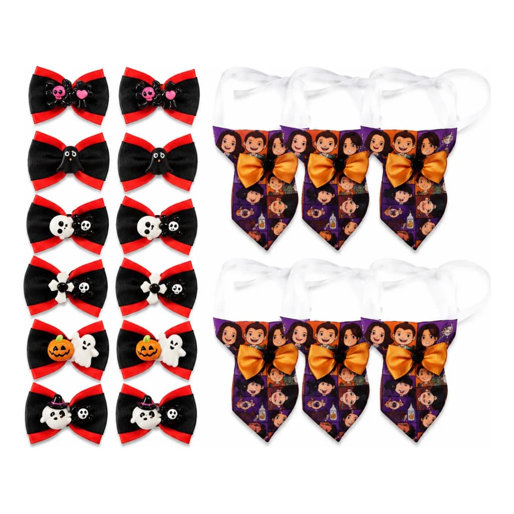Kit 6 Laços Pet + 6 Gravatas Pet Halloween