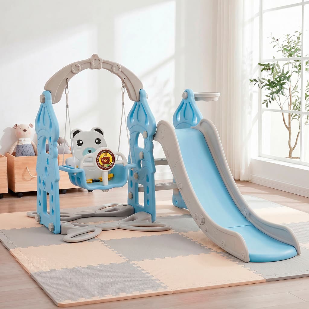 Playground Infantil 5 em 1 Parquinho Balanço Escorrega  Cesta de Basquete Plástico Resistente Seguro