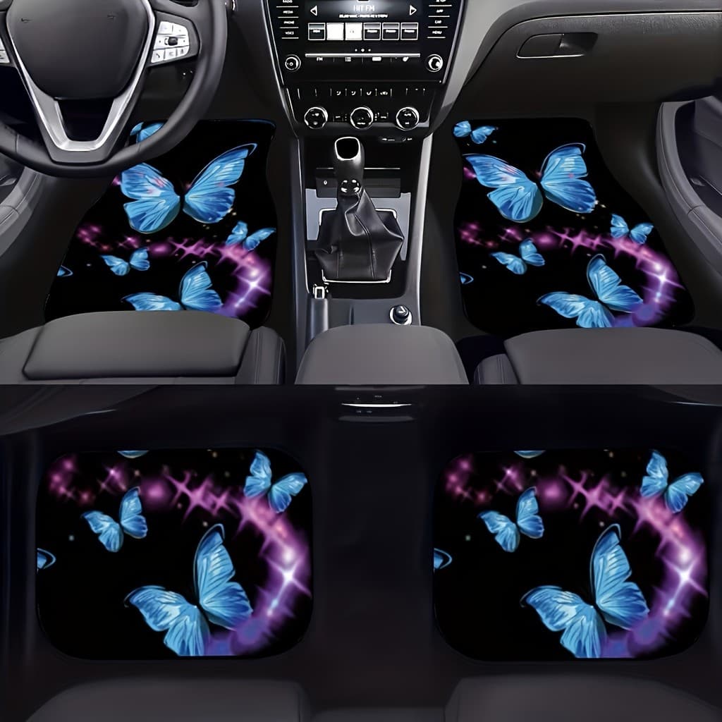 Adequado para todos os modelos de carros, 4 conjuntos de tapetes para pés de carro com padrão de tema borboleta, tapetes