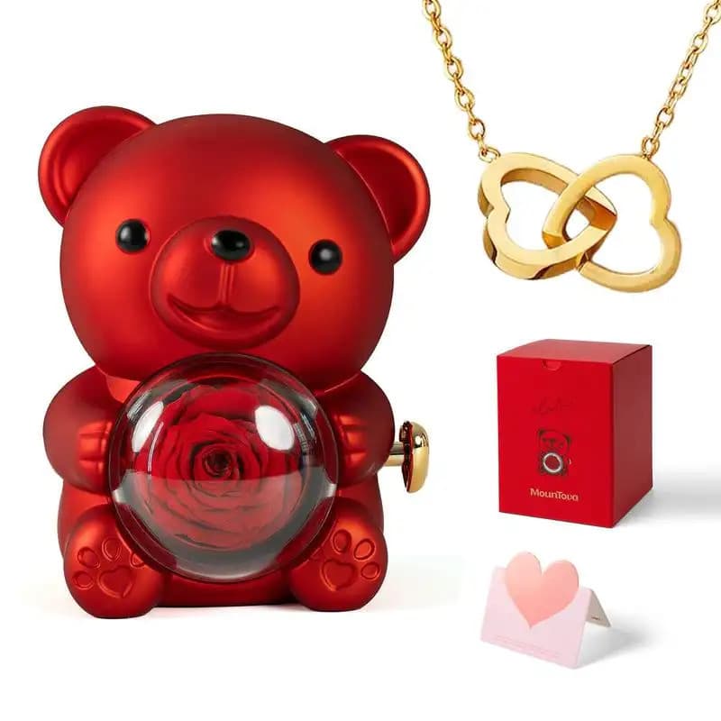 Caixa de embalagem de ursinho de pelúcia, rosa eterna, adequada para presentes para casais, amigas, mães, filhas, presen
