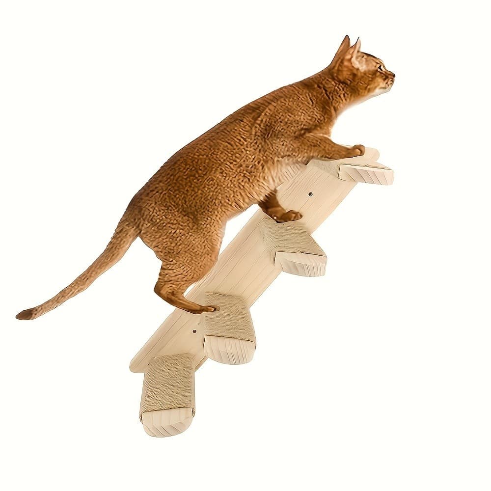 Uma estrutura de escalada para gatos de madeira montada na parede, adequada para gatos de interior, com uma escada para