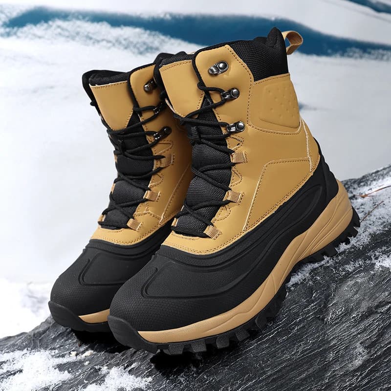 Botas de Neve Masculinas de Inverno Cano Alto com Forro de Lã, Impermeáveis, Antiderrapantes, Quentes e Resistentes ao F