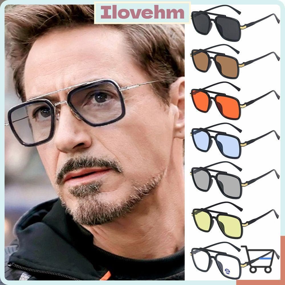 LUCKY-ILOVEHM Tony Stark Óculos De Sol Quadrados Vintage-Masculinos