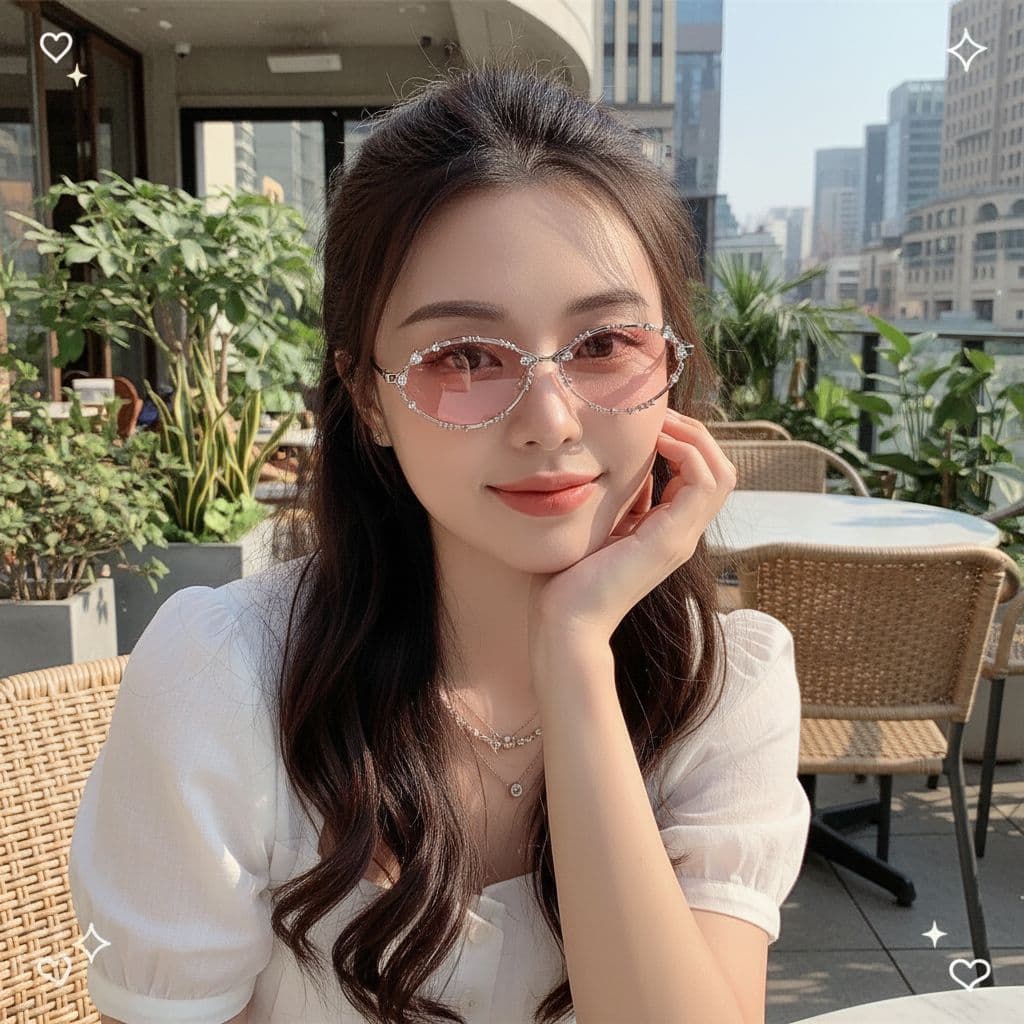 Versão coreana diamante Anti-azul luz óculos planos Millennium quente menina único óculos de sol High-End elegante simpl