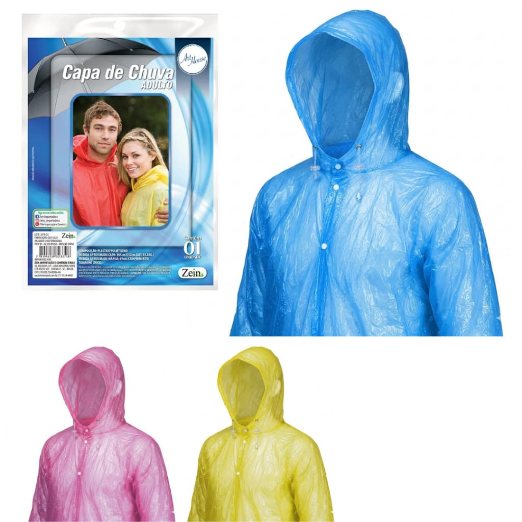 Capa de Chuva Adulto Descartável Tamanho Único Ideal Para Portar na Bolsa