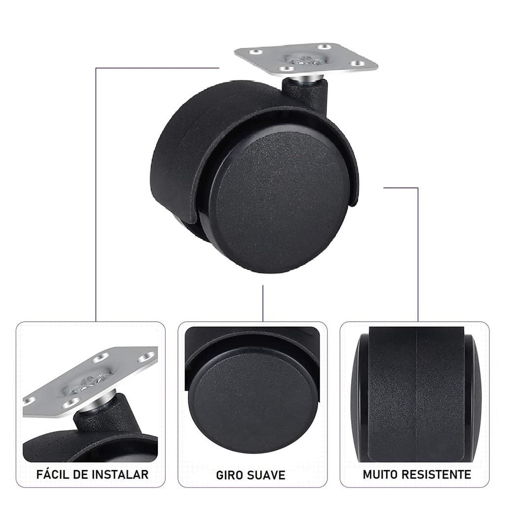 Rodinha Rodizio Giratório  Kit 4 ou 8 Peças 4cm Giro 360°  Resistente Fácil Versátil Mesas Moveis