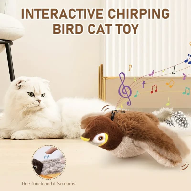 Asas Interativas Batendo Pardal Gato Brinquedo Chilrear Pássaro Toque Ativado Recarregável USB Para Gatinhos Cães Pequen