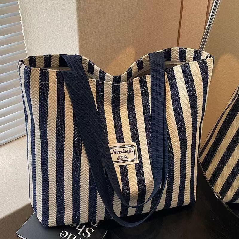 Grande capacidade grande bolsa de lona listrado sacola 2025 Casual novo estilo de um ombro classe tote Commuter saco s