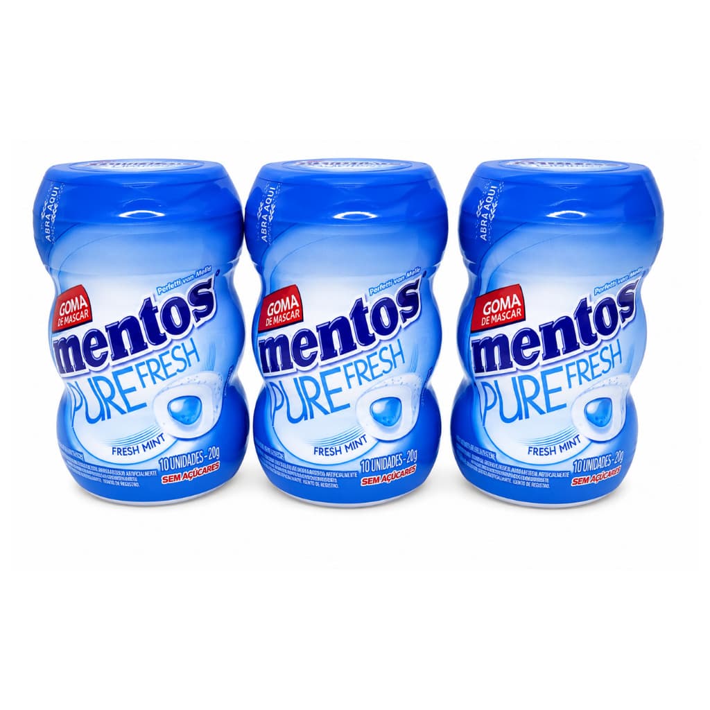 Kit 3 Chiclete Pure Fresh MINI Mint Azul Pote Mentos 20g/cada