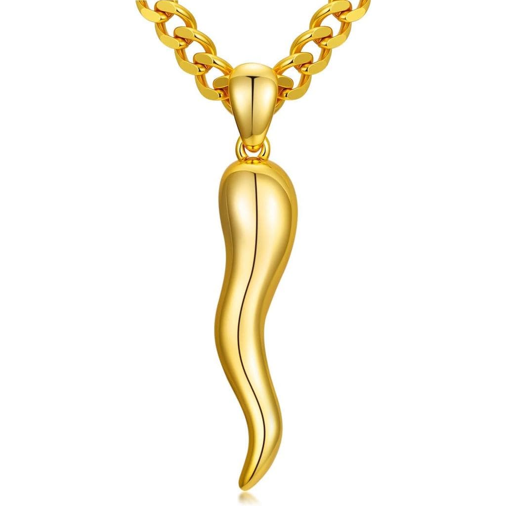 Colar de chifre italiano em ouro 18K para homens, pingente Cornicello, joia de chifre amuleto italiano (com caixa de pre
