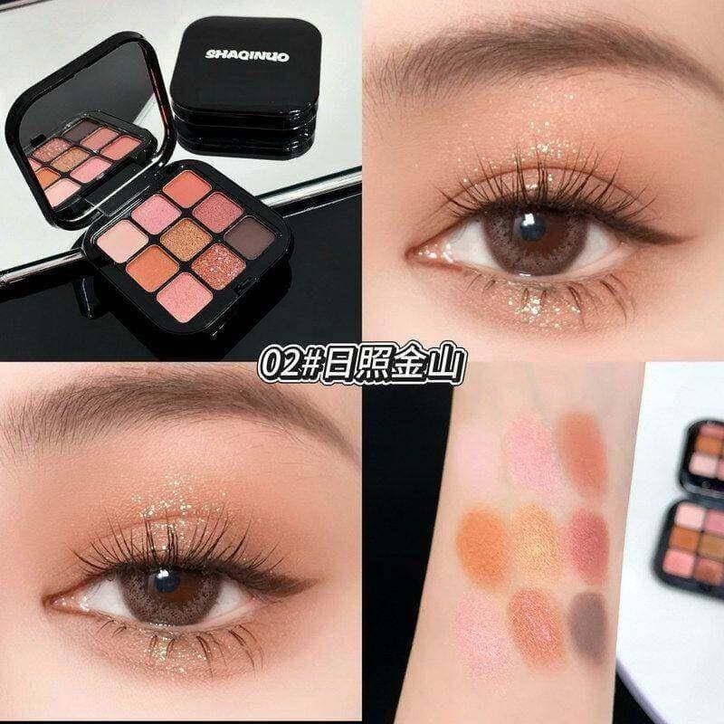 Paleta de sombras de nove cores com tinta preta, rica e suave, maquiagem para os olhos, fosca, perolada, fina, brilhante