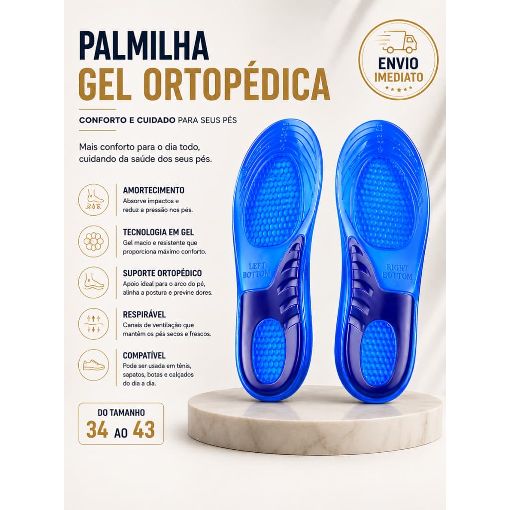 Palmilha Ortopédica De Gel Para Calçados Confortáveis
