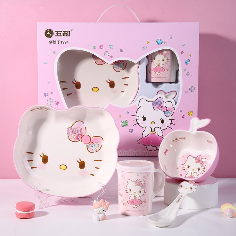 Conjunto De Talheres De Melamina Hello Kitty Kids Tigelas/Prato/Colher/Copo Sem BPA Inquebrável