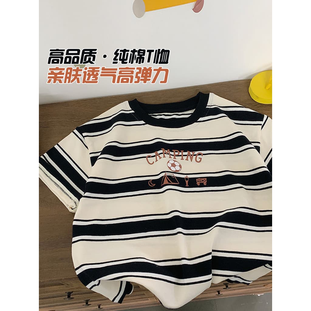 Chá mãe roupas infantis verão novo estilo meninos puro algodão de manga curta camiseta crianças médias roupas de verão p