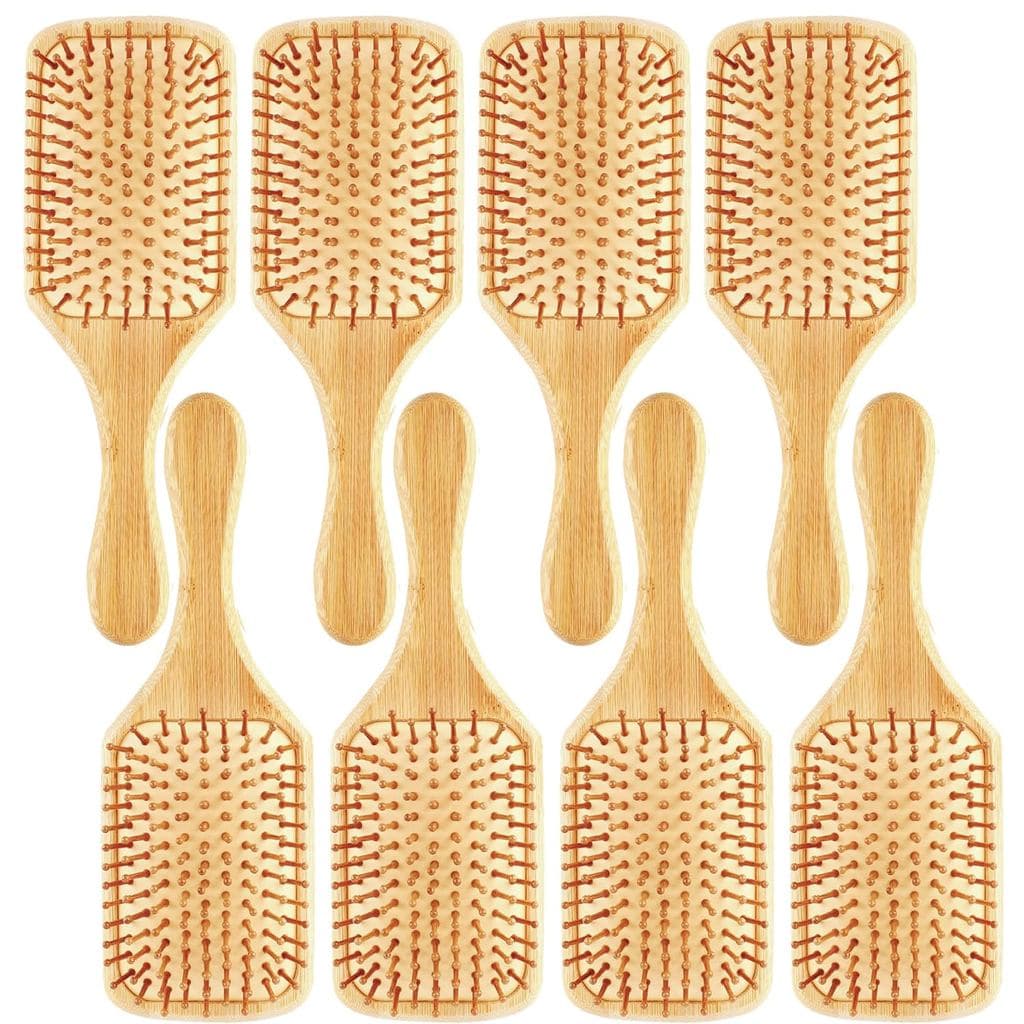 Conjunto de 8 escovas de cabelo de bambu (para mulheres), com cerdas para desembaraçar o cabelo, cabo de madeira com cab