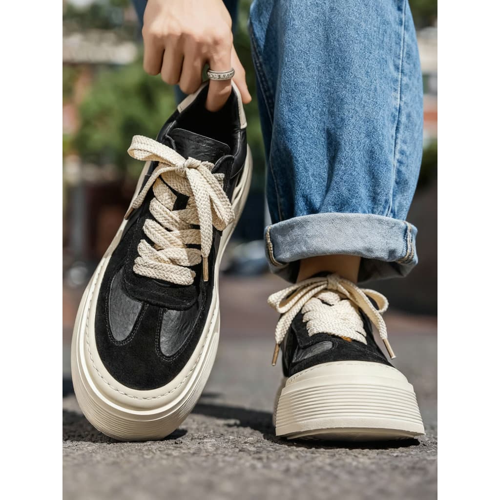 Tênis sapatos masculinos de sola grossa moda sola macia baixo-topo esportes sapatos casuais na moda All-Match versão cor