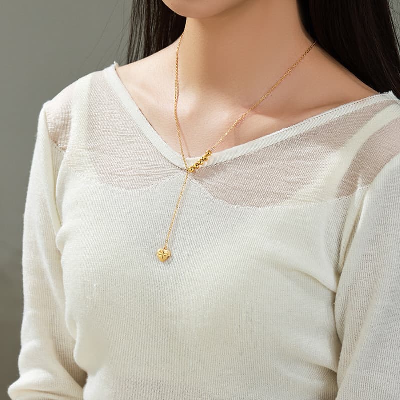 Colar de borla com contas de coração banhado a ouro 24K, Design de nicho de luxo leve, joias de alta qualidade