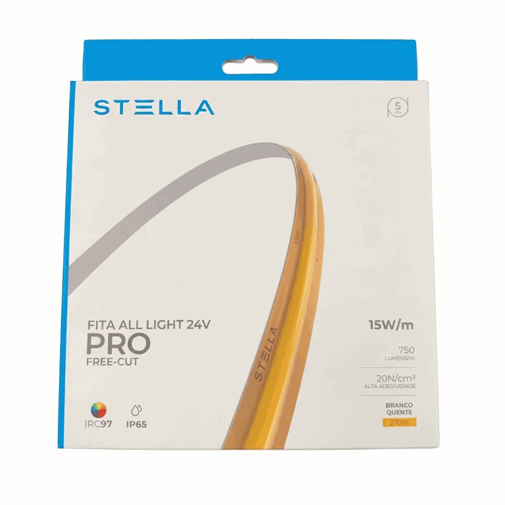 Fita LED All Light Pro Free Cut 5 Metros IRC 97 Externo IP65 2700K 15W/m 24V 8mm- Stella STL25949/27
