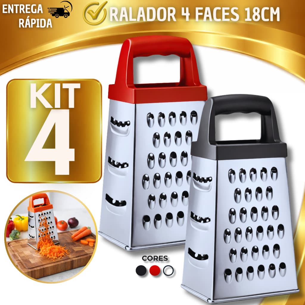 Ralador de Queijos e Legumes 4 Faces Aço Inox para Casa Cozinha Restaurante