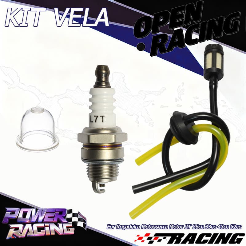 Vela L7T + Mangueira + Filtro Combustível Kit Revisão Para Roçadeira Motosserra 2 Tempos 43cc 52cc Encaixe Exato