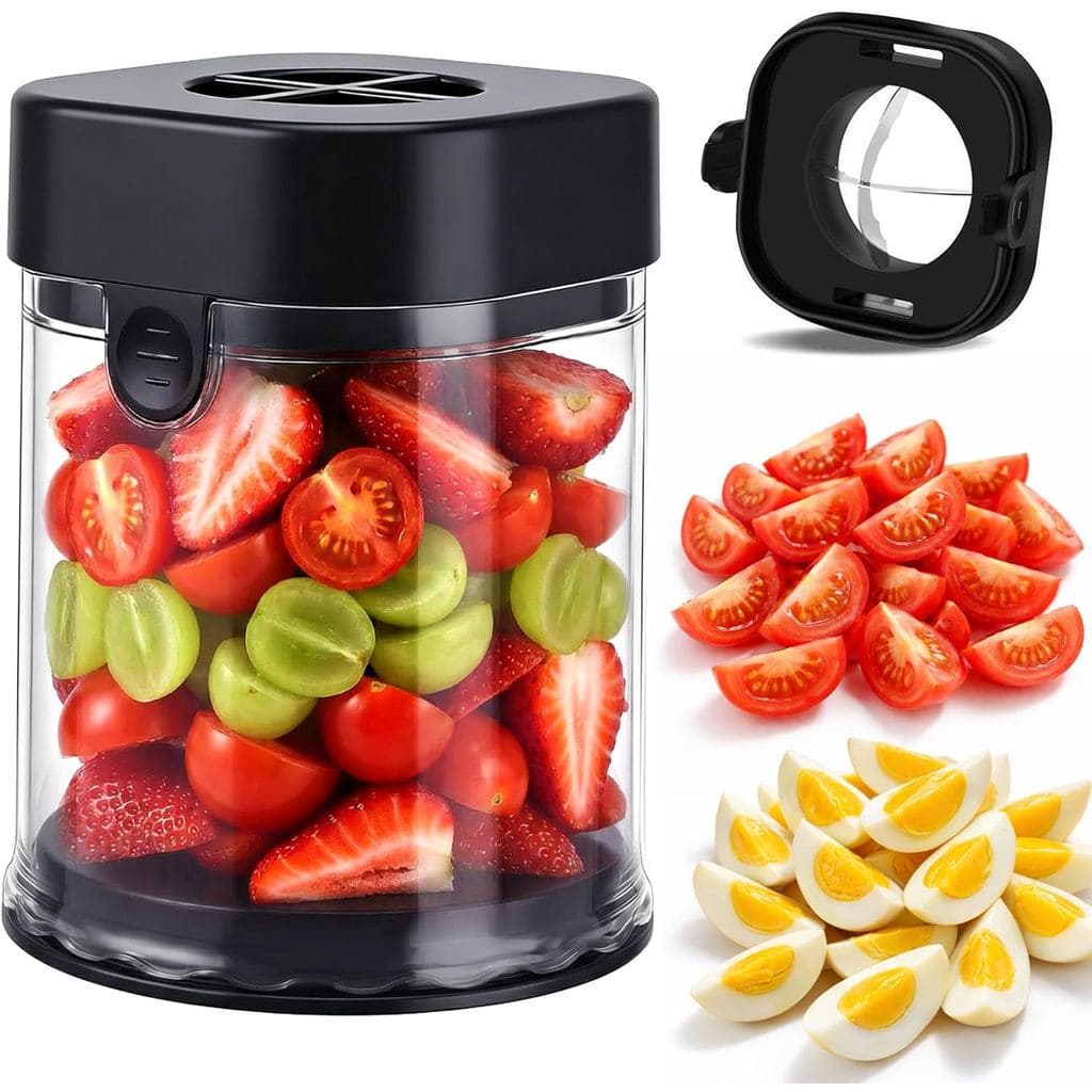 Cortador de Frutas Hendiy, Cortador de Morangos e Uvas com Lâminas de Aço Inoxidável, Cortador de Ovos, Utensílios de Co