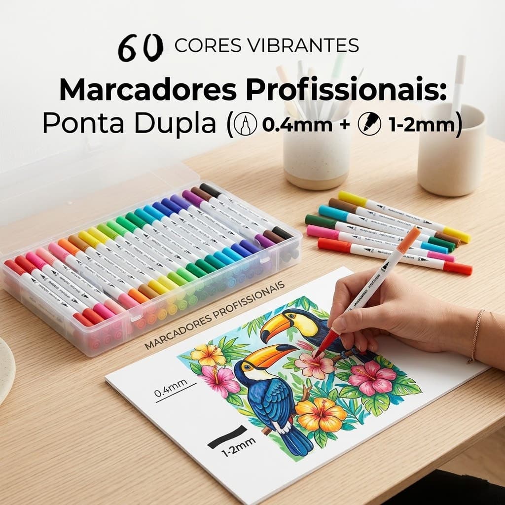 Kit Canetas Hidrográficas Dual Brush 2 em 1 Ponta Fina Lettering Canetinha Colorir Desenho