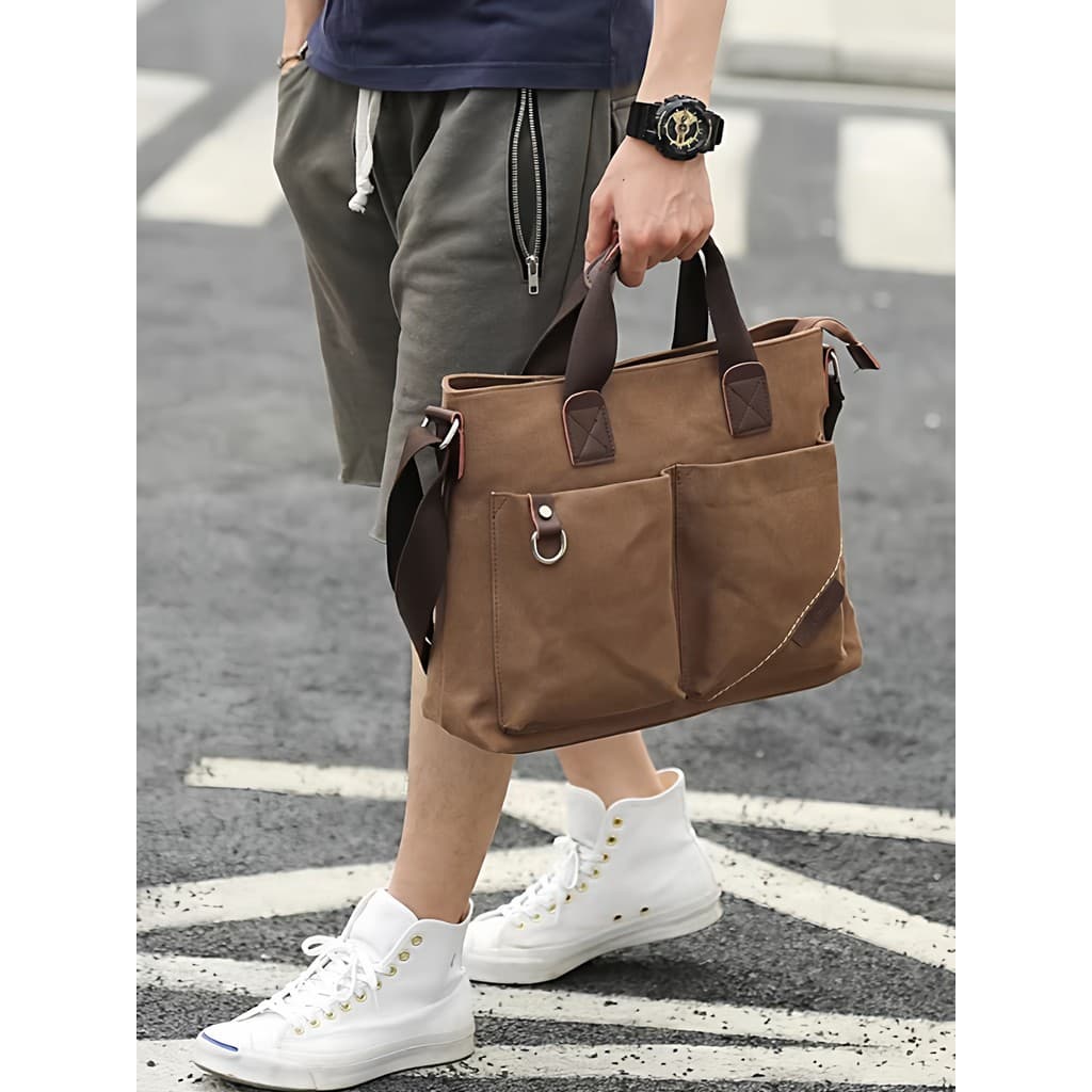 Pasta masculina viagem de negócios Commuter bolsa portátil computador multifuncional carteiro Cross-body bolsa de lona d