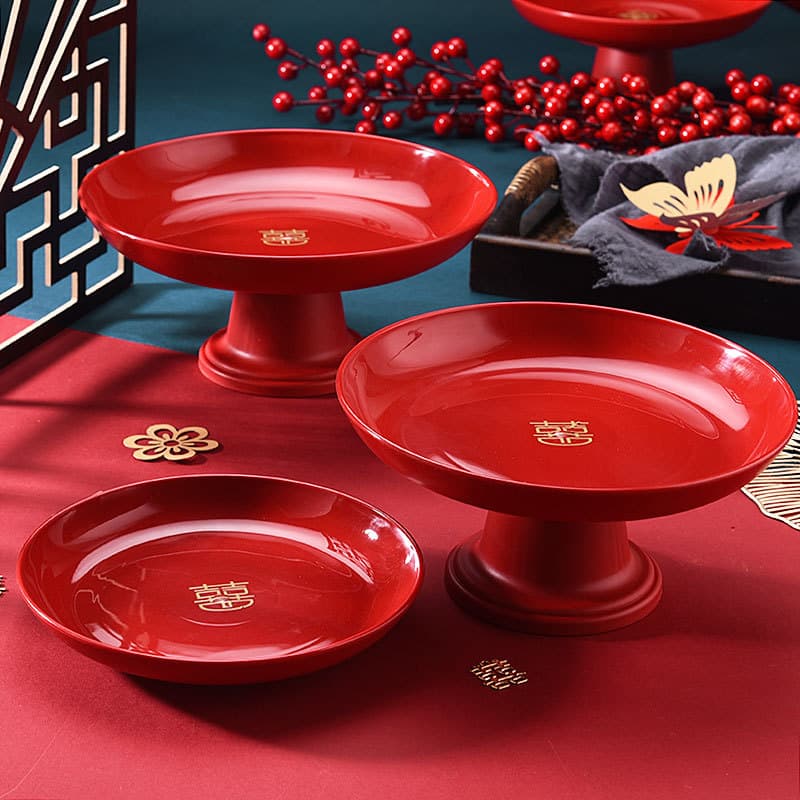 Casamento novo estilo placa de frutas de pés altos resistente a choques vermelho festivo semente de girassol prato de fr