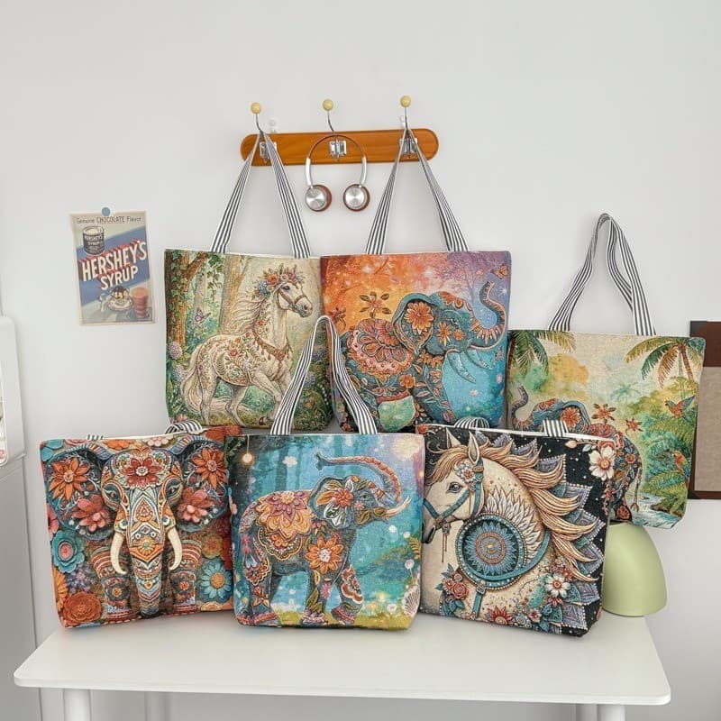 Estilo étnico tailândia Yunnan pano saco fornecimento elefante padrão feminino bolsa de ombro saco de compras