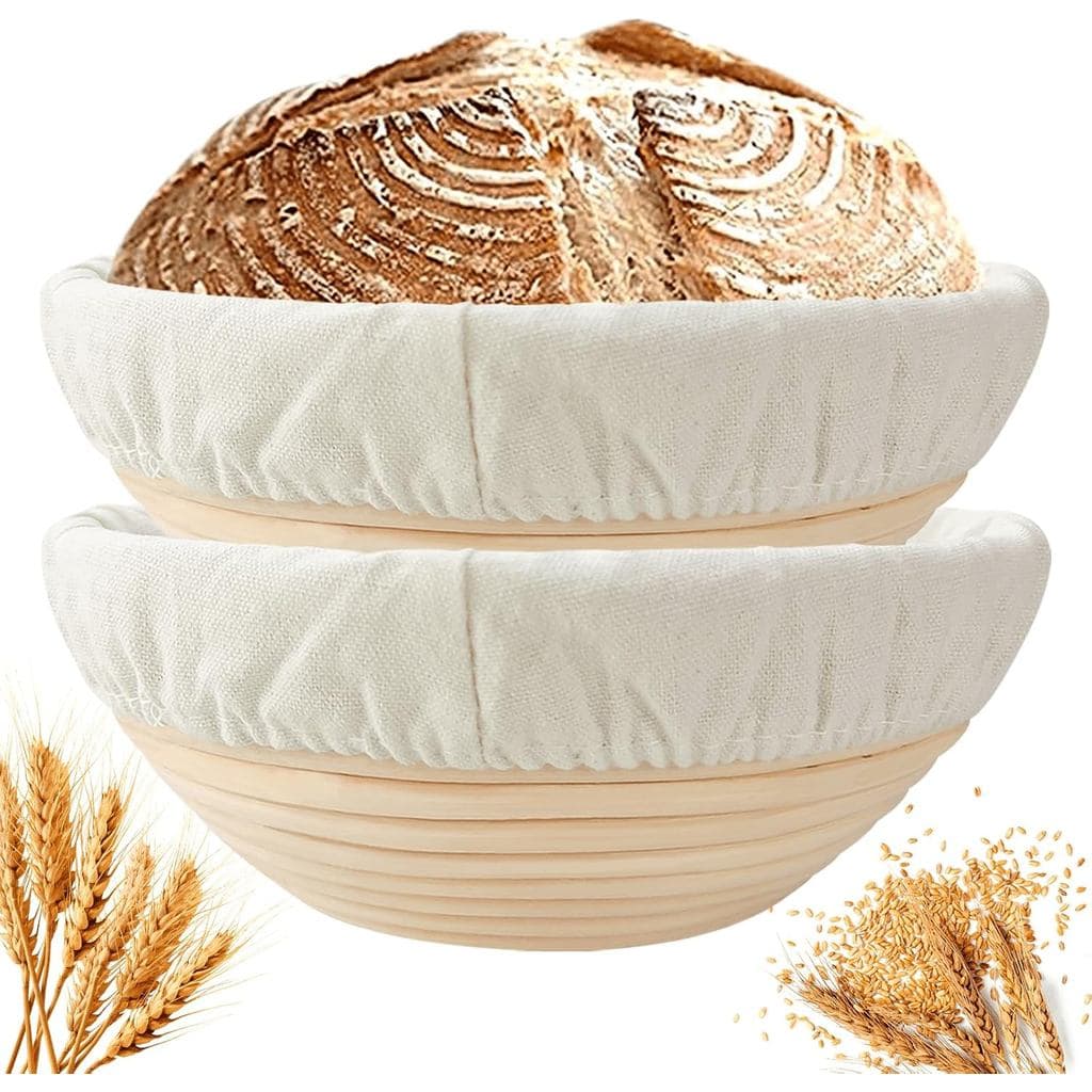 Conjunto de 2 Cestos de Fermentação para Pão Banneton: Cestos Redondos de 9 Polegadas para Fermentação de Pão Sourdough