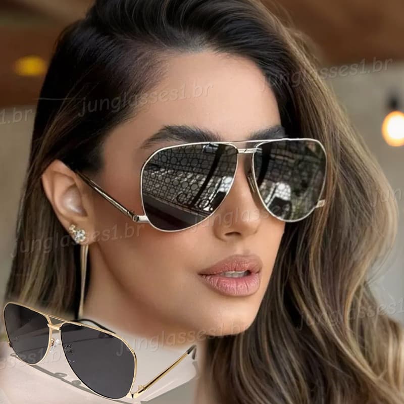 Nova Moda Dupla Ponte Piloto Óculos De Sol Para Mulheres Retro Metal Grande Quadro Resistente A UV Tendência Rua Eyewear
