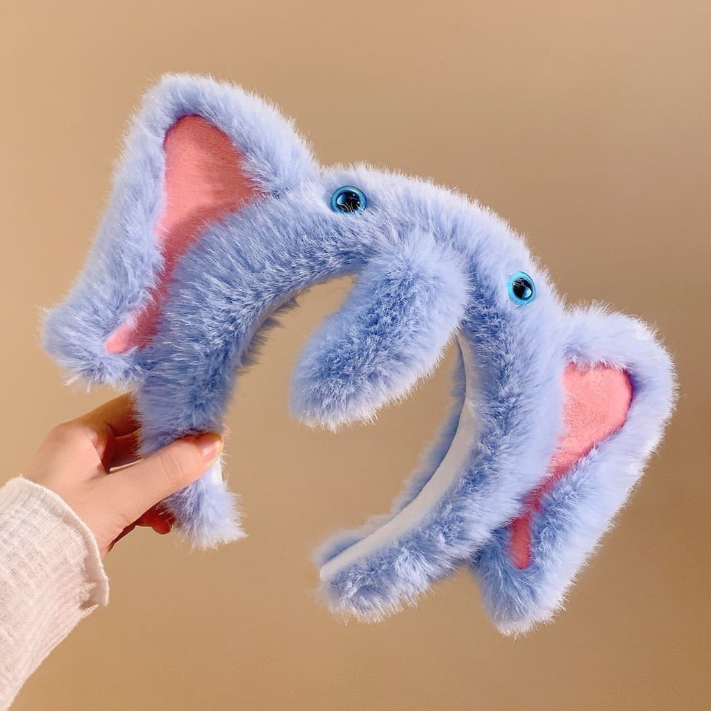 [Estoque pronto] Tiara de pelúcia de elefante rosa feminina com caveira alta, uso diário, outono inverno, faixa de cabeç
