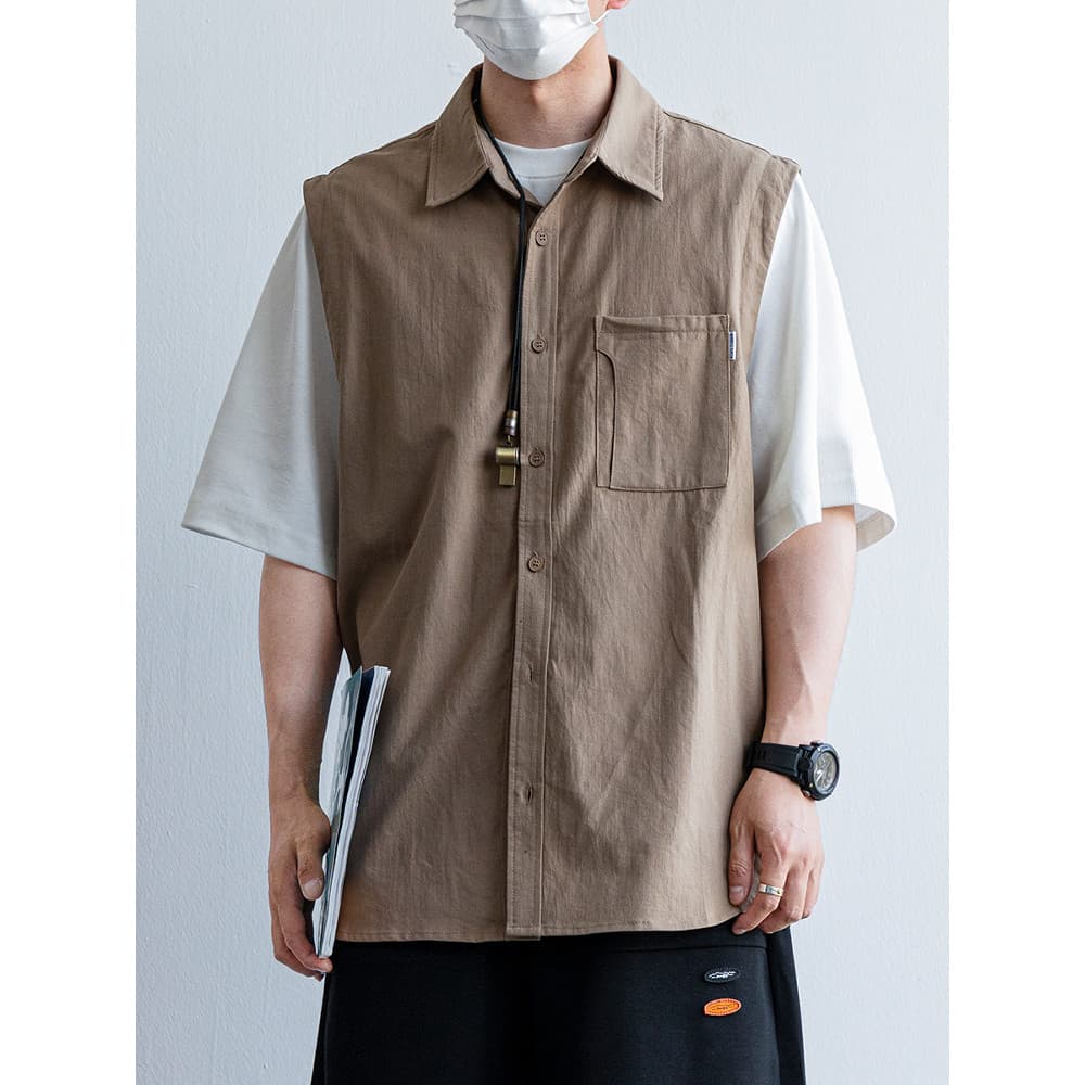 Verão japonês Retro falso de duas peças camisa de manga curta meninos meninas CityBoy Casual meia manga macacão camisa n