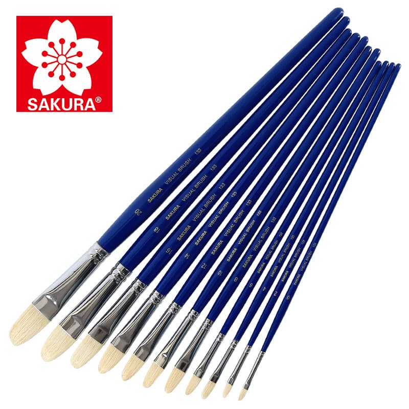 Sakura porco cabelo pincel de pintura a óleo guache pincel acrílico haste longa em forma de avelã pincel de pintura a ól