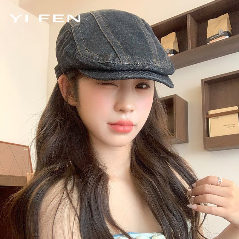 YI FEN verão estilo japonês lavado Denim frente chapéu feminino All-Match Retro grande circunferência da cabeça pequeno