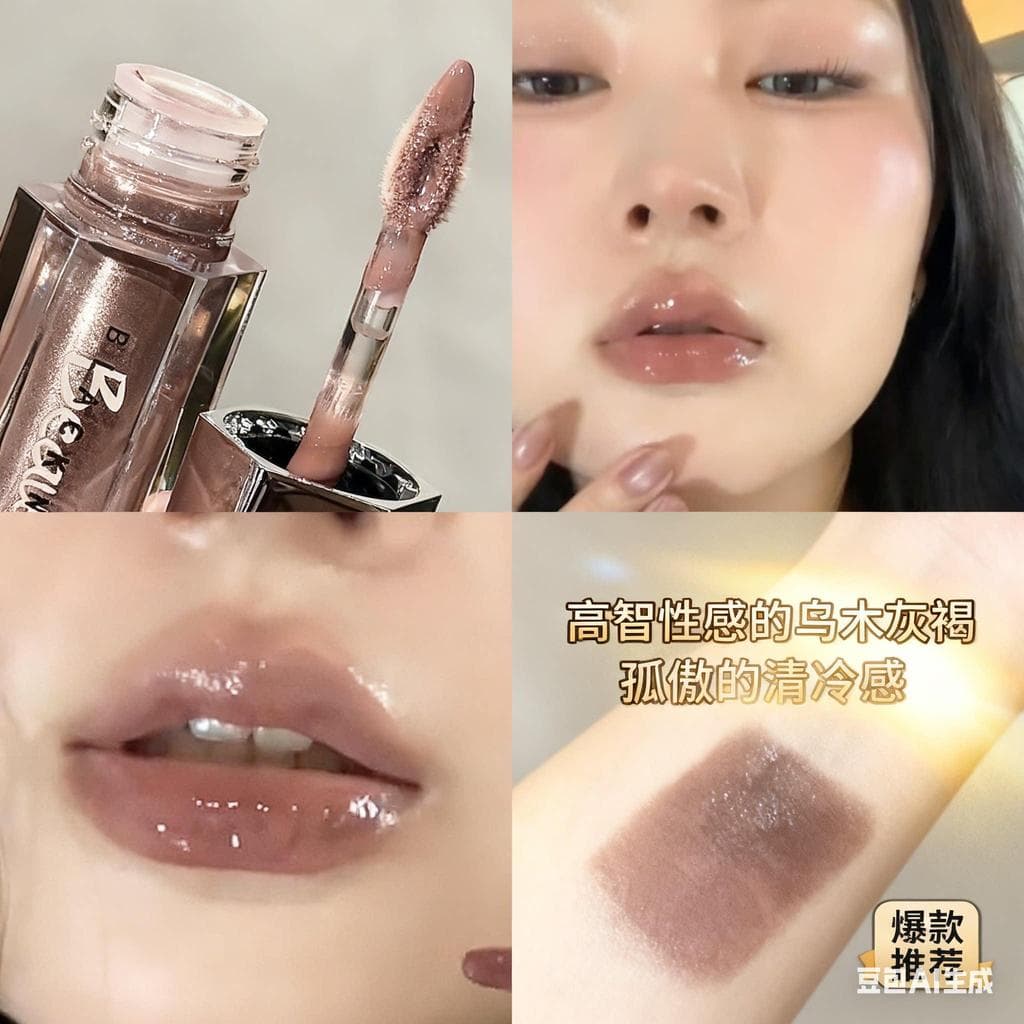Alta inteligência Taupe em pó espelho de baixa saturação esmalte labial cor Nude brilho de água hidratante brilho labial