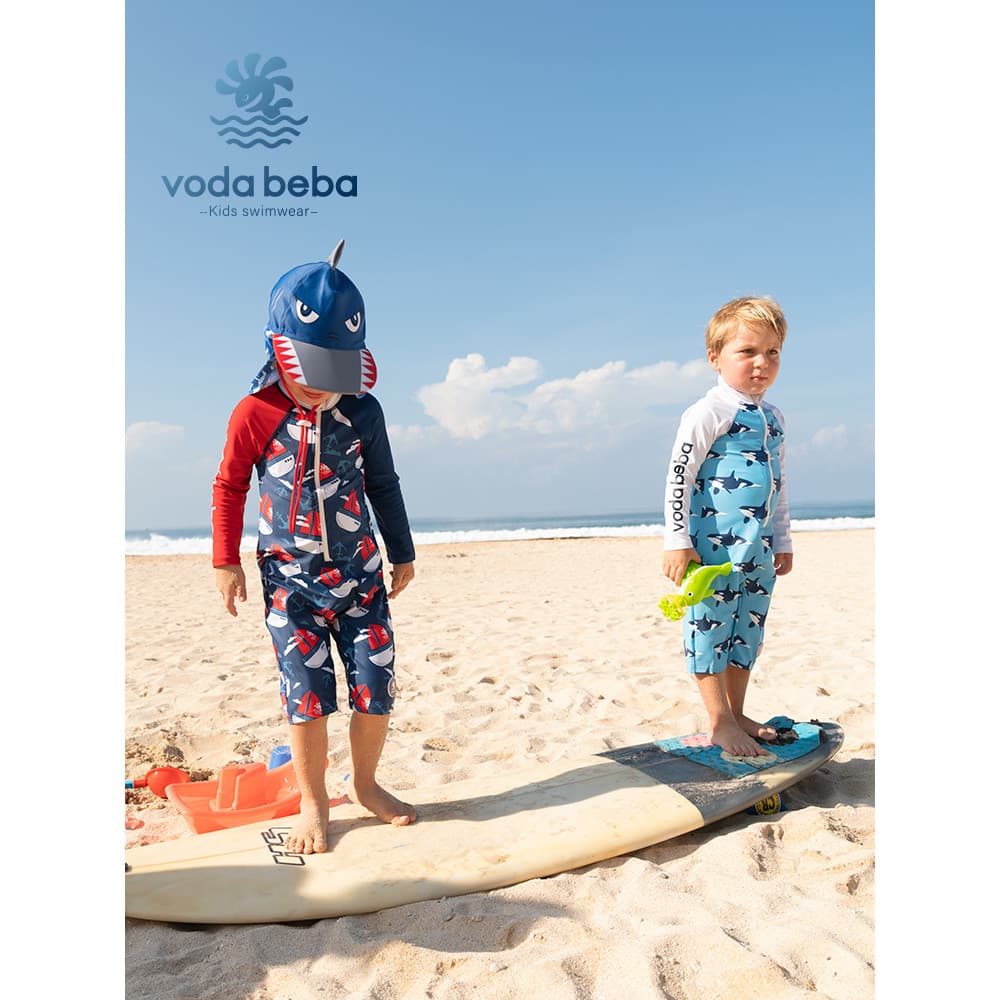 Voda Beba Maiô infantil para meninos, maiô de manga comprida, protetor solar, secagem rápida, peça única, bebê Med