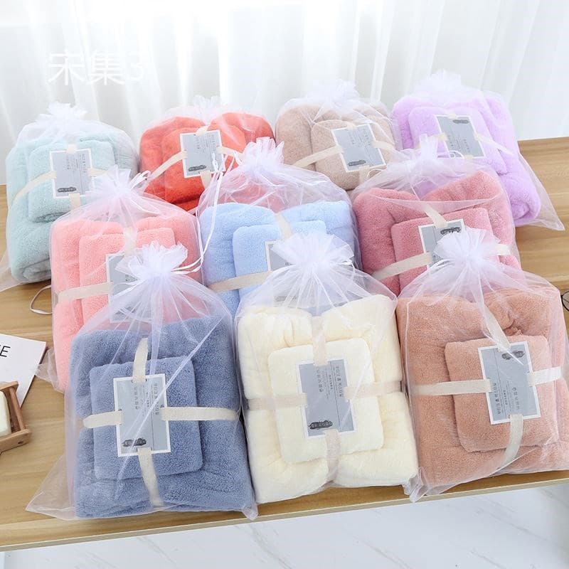 Absorver água de secagem rápida casal toalha de banho Coral velo toalha de banho conjunto de presente engrossado criança