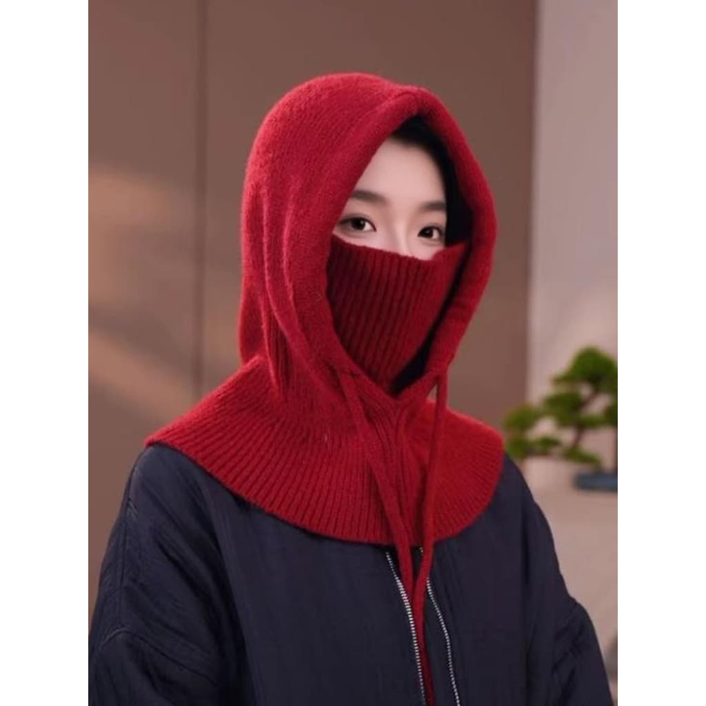 Outono inverno quente malha lã chapéu feminino máscara facial babador de uma peça com capuz ciclismo pescoço protetor à