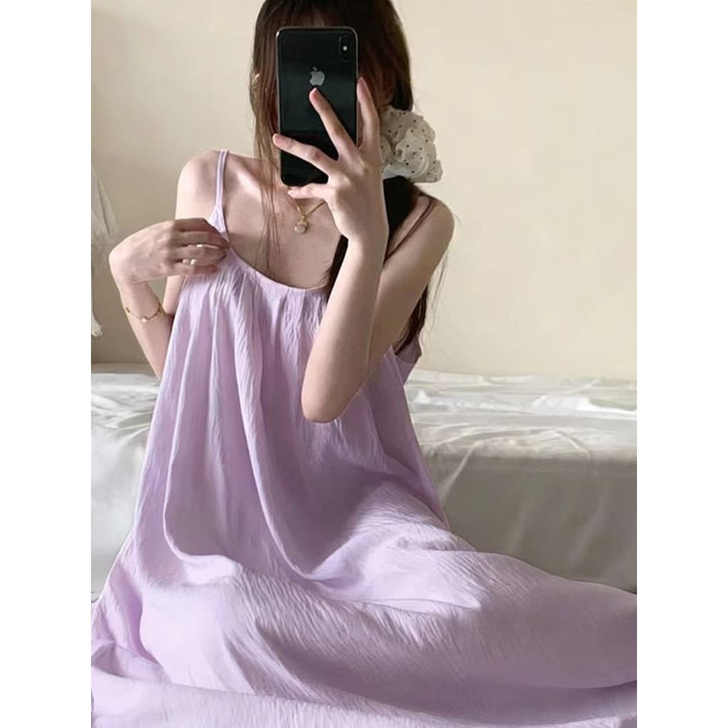 Doce estilingue camisola feminina verão fino francês roxo estilo de comprimento médio com almofada no peito pode usar fo